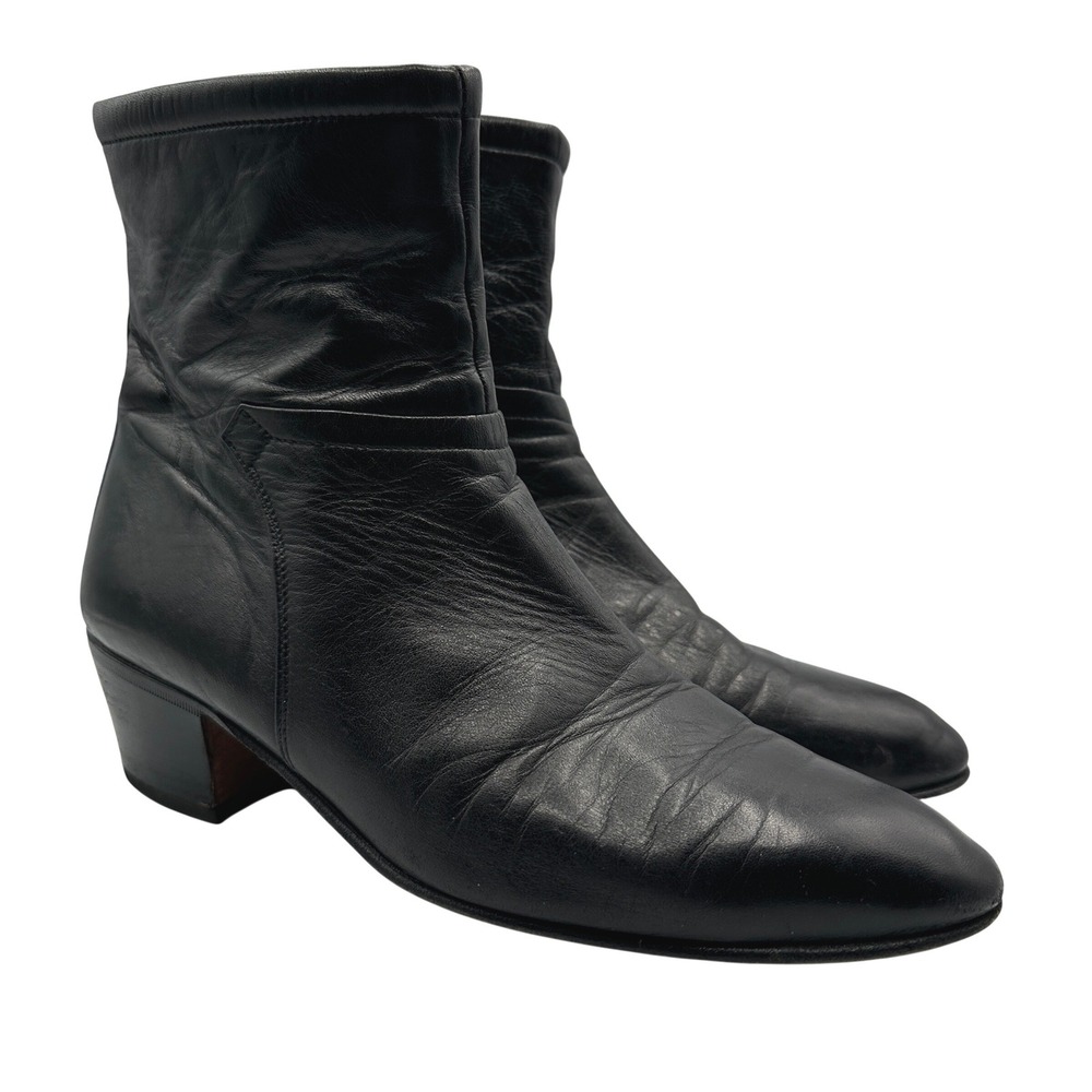 Stamati Mastroianni Black Leather Ankle Boots 9.5 M Italy 90s Minimalist Italian